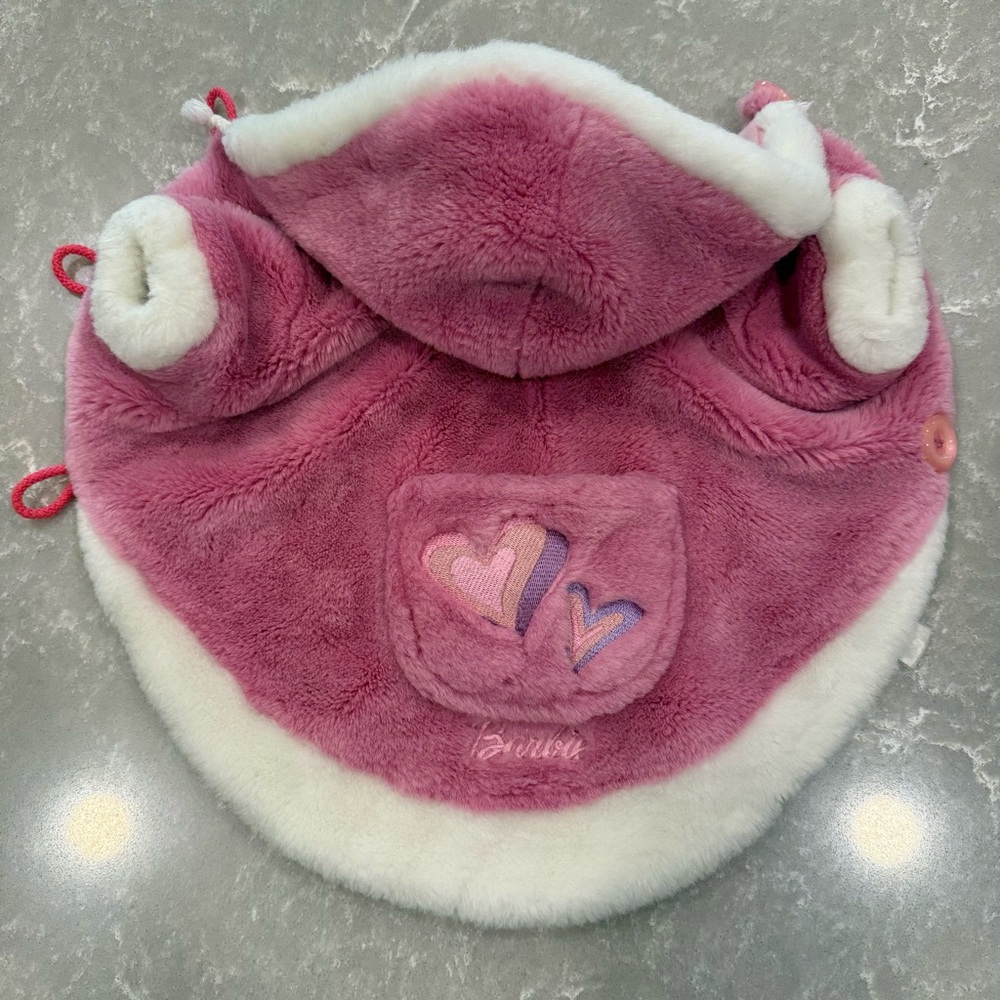 Vintage Barbie Pink Plush Dog Coat with Hood & Pocket Hearts Size Small - Picture 11 of 11